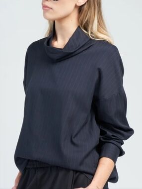Tibi Black Pinstripe Cowl Neck Top